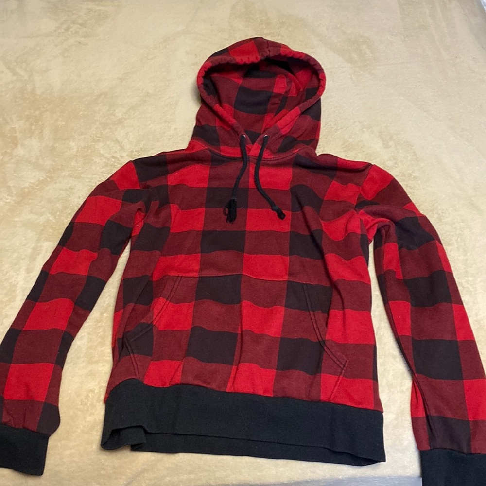 Mens Red and Black Plaid Pullover Hoodie